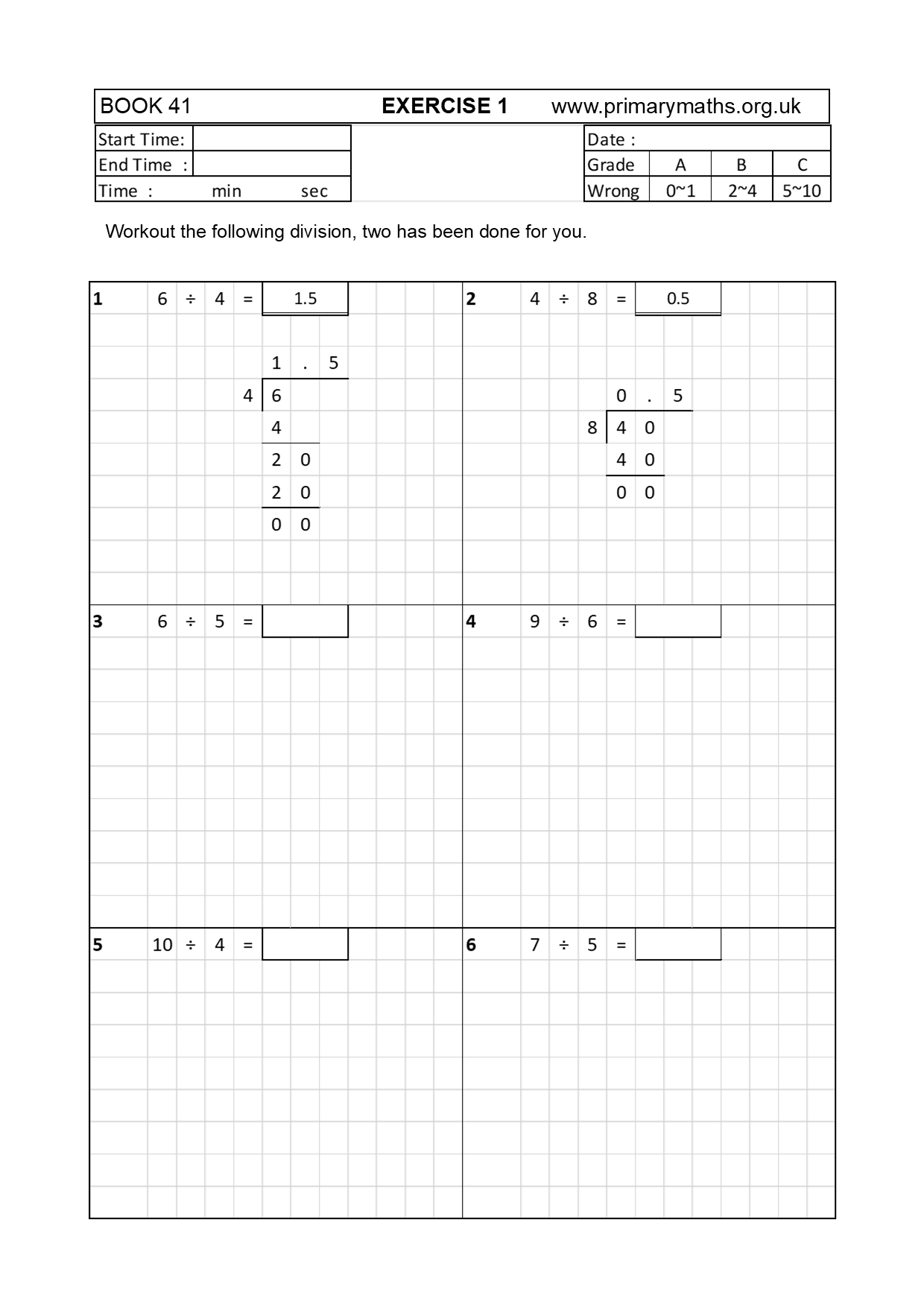 LONG DIVISION – Answer in Decimals – Primary Maths Resources LTD